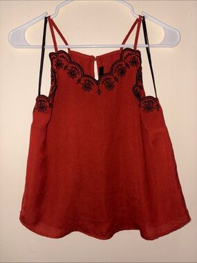 Embroidered Rust-Red Spaghetti Strap Camisole